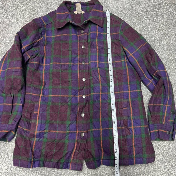 Duluth Trading Jacket Womens Medium Purple Plaid Flannel Shacket Lined Snap Down - Picture 2 of 7